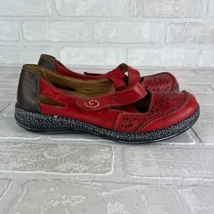 SPRING‎ STEP Womens 40 9 Red Leather Strappy Flats Artsy Boho Cut-Out Comfort